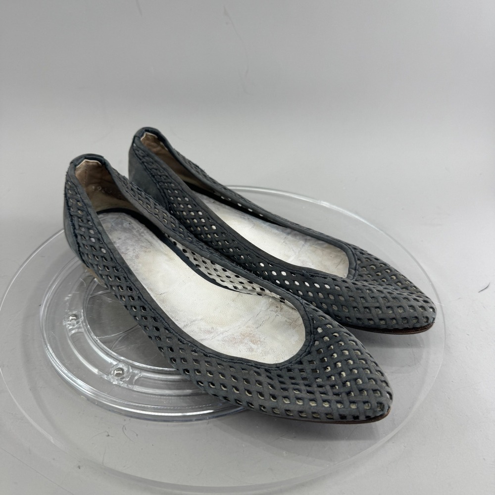 Trend Womens Woven Leather Pointed Toe Ballet Flats Blue Gray Size 37.5 Italy